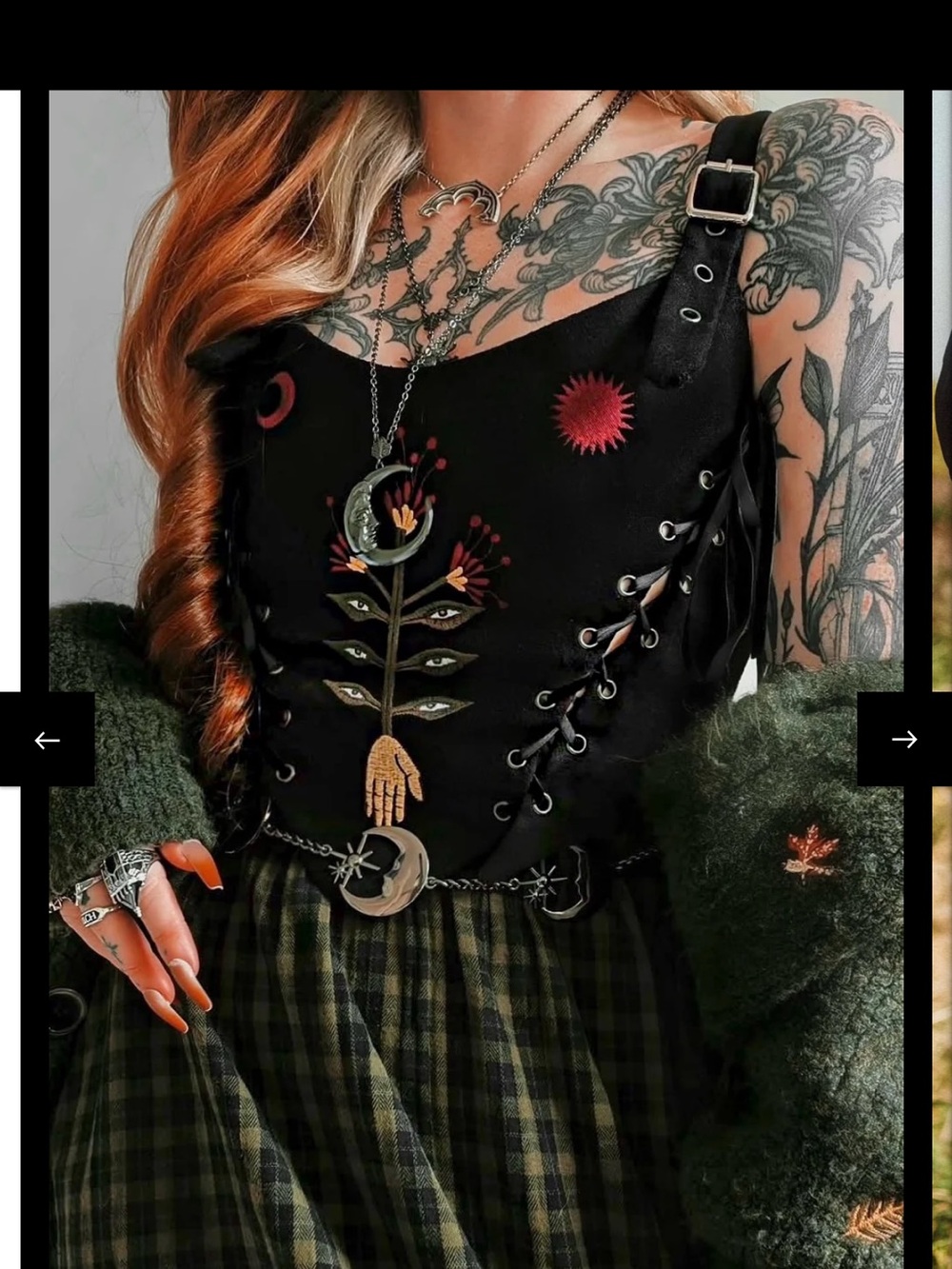 Solai | Black handmade corset, like new size large. Botanical witchy motif.